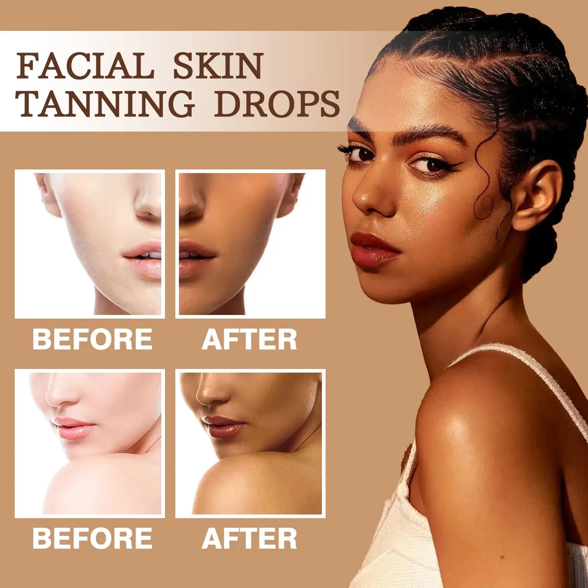 Taviona™ Liquid Sun Melanin Drops in a clear dropper bottle, designed to enhance skin pigmentation and sunless tanning.