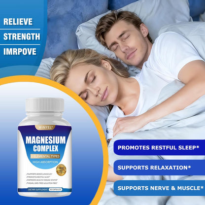 Magnesium Complex Supplement 8 Elemental 1000Mg | Magnesium Supplement with Glycinate, Malate, Citrate | Sleep, Relaxation, Bone & Muscle | Vegan 90 Capsules
