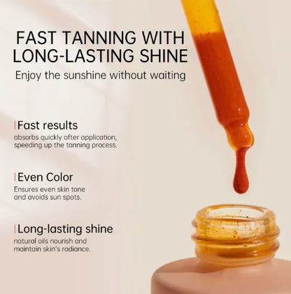 Taviona™ Liquid Sun Melanin Drops in a clear bottle with pipette, showcasing the skincare product for natural melanin enhancement.