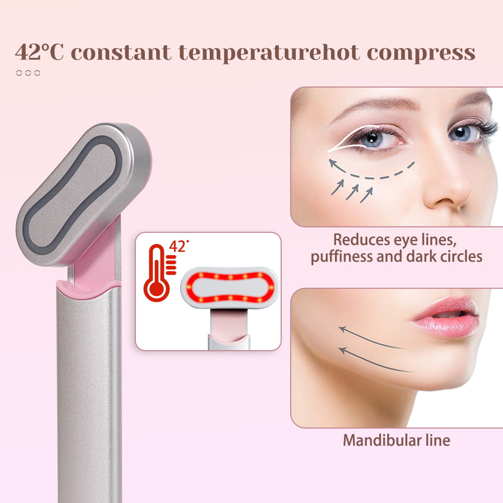 Taviona™ Bright-Eye Sonic Revitalizer showing a sleek handheld device with a blue light, designed for eye skincare and rejuvenation.