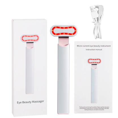 Taviona™ Bright-Eye Sonic Revitalizer device with sleek design and control buttons for eye skincare treatment.